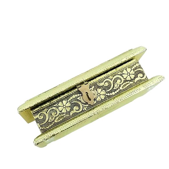 Storage Trinket Vanity Valet Box Metal Exterior Closure Hinges Embossed Floral A - Picture 7 of 10